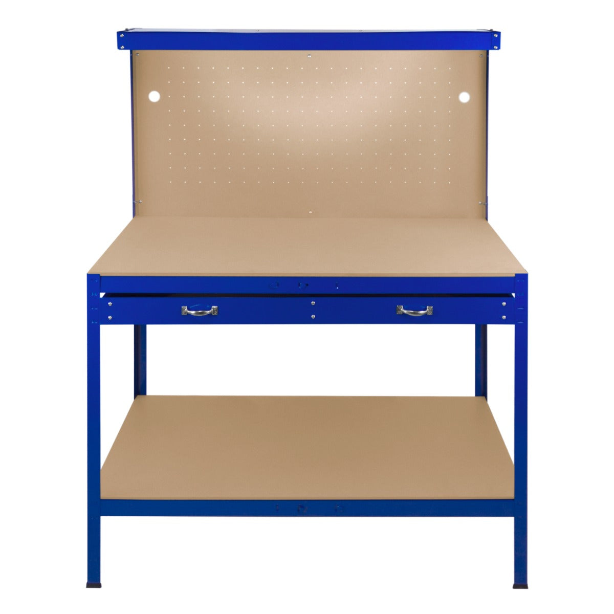 Werkbank mit Lochwand, Schublade & Licht - Blau