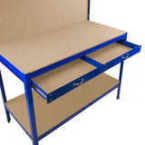 Werkbank mit Lochwand, Schublade & Licht - Blau