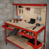 Werkbank mit Lochwand, Schublade & Licht - Rot