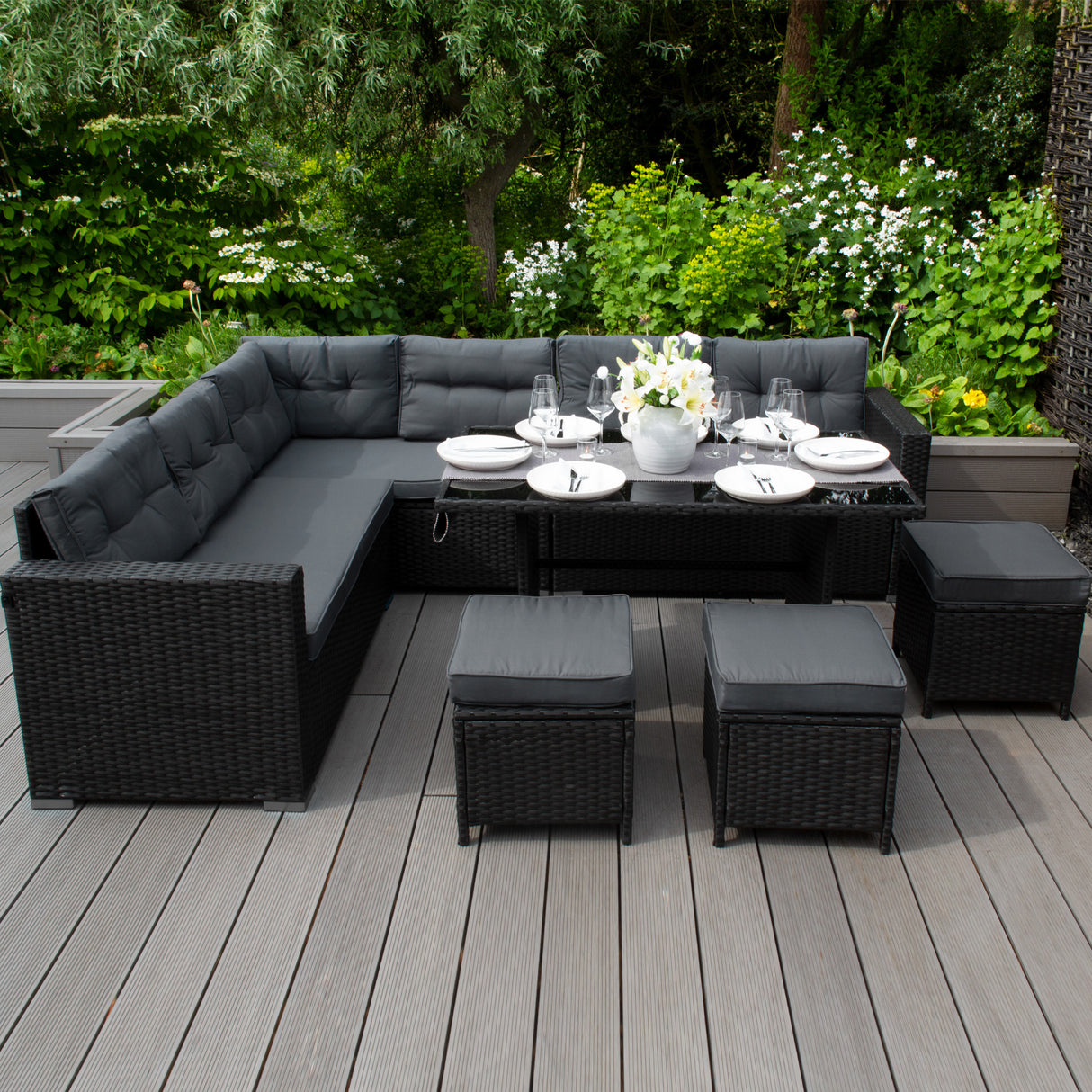 Polyrattan Gartenmöbel Set - Schwarz