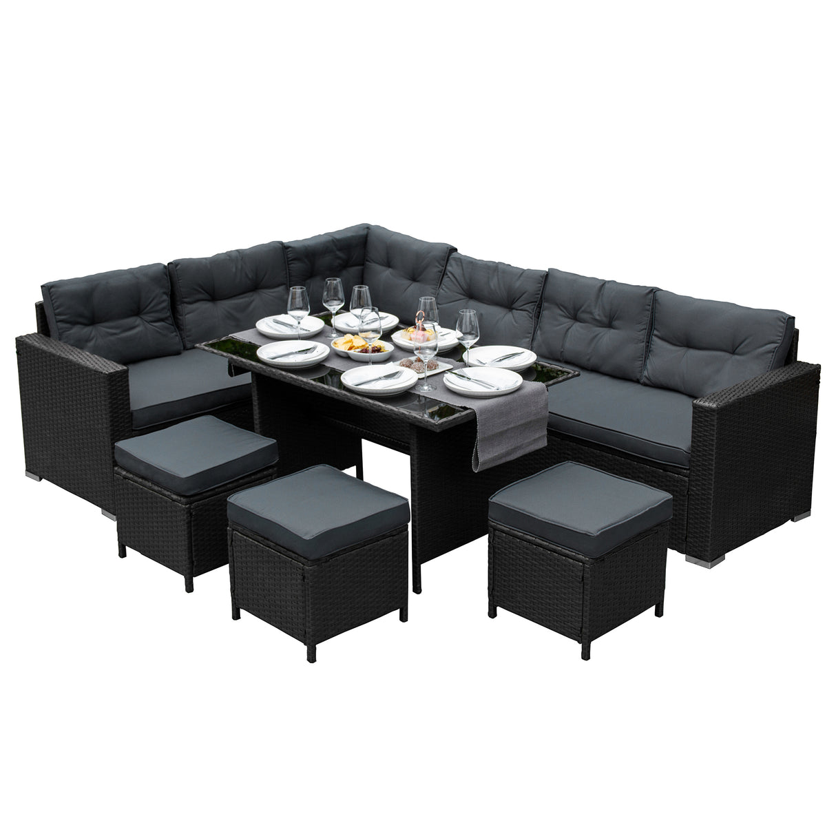 Polyrattan Gartenmöbel Set - Schwarz