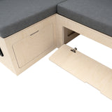 L-förmiges Bett für Wohnmobile und Kissen, Bank mit Stauraum, verschiebbares Sofa, 1800 x 1200 mm