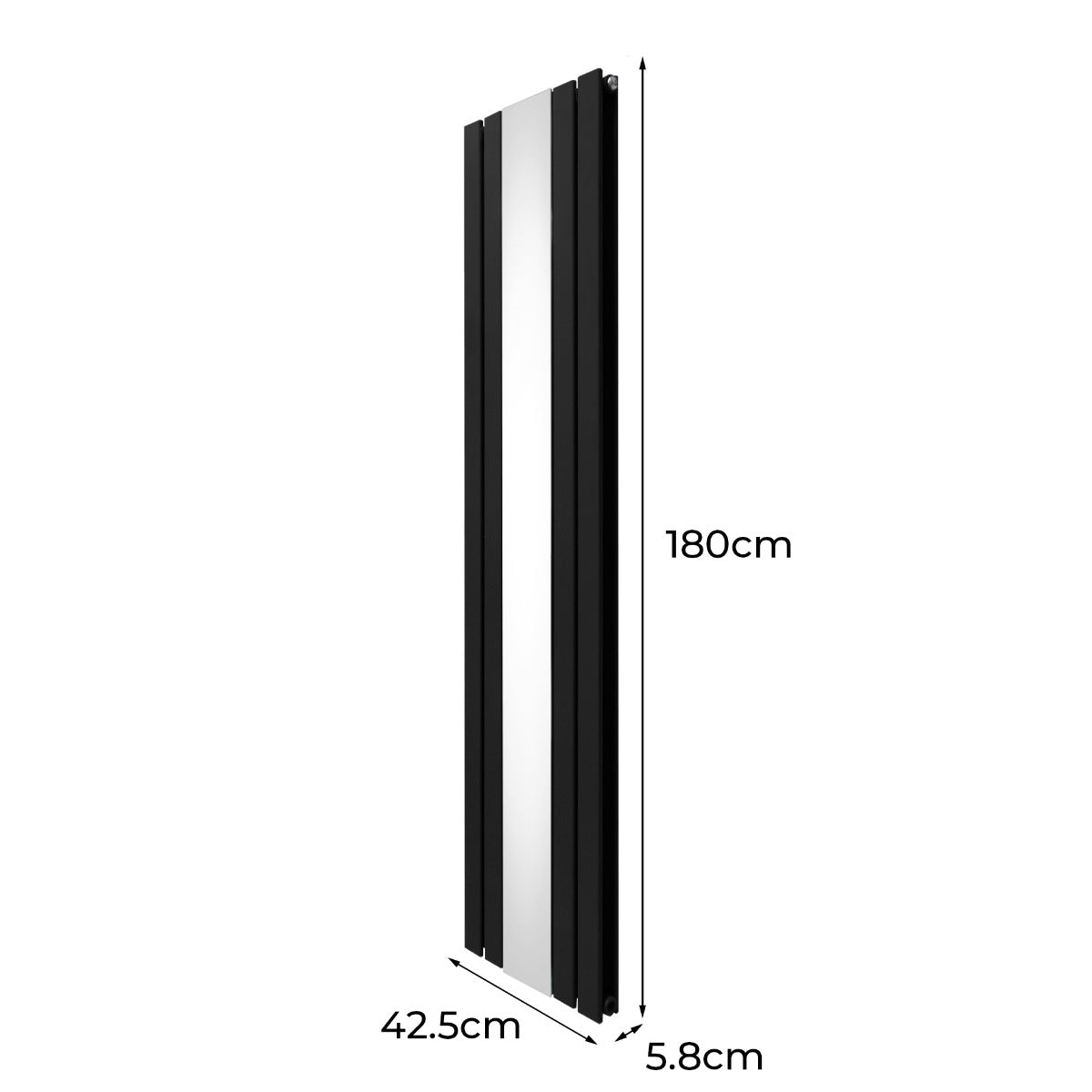 Heizkörper mit Spiegel - 1800mm x 425mm - Schwarz