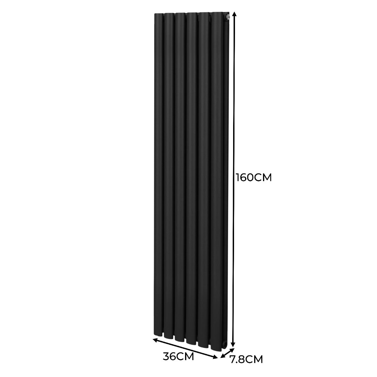 Oval Röhrenheizkörper - 1600mm x 360mm - Schwarz