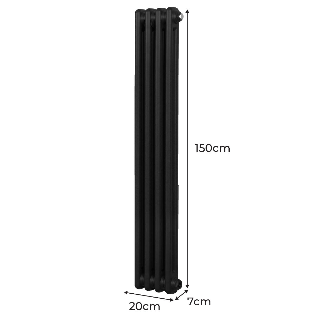 Traditioneller 2-Spalten-Heizkörper - 1500 x 202 mm - Schwarz
