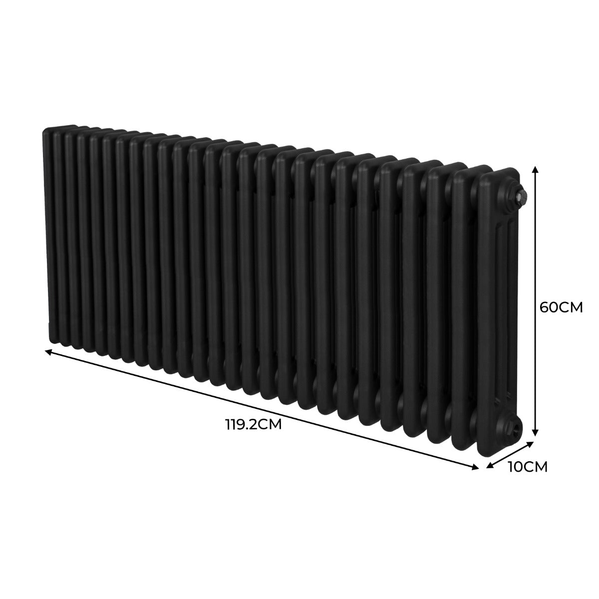 Traditioneller 3-Spalten-Heizkörper - 600 x 1192 mm - Schwarz
