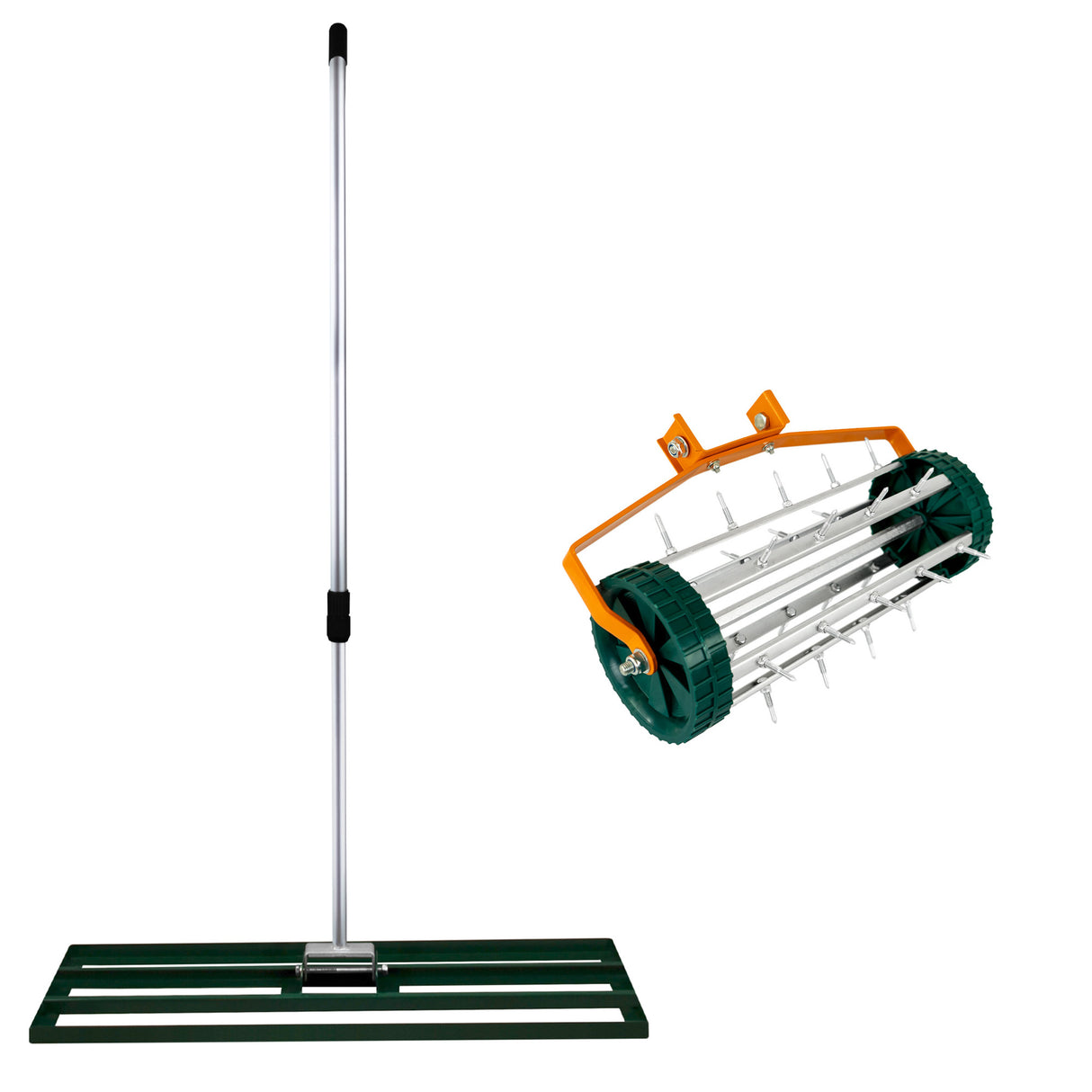 T-Mech Rasenrakel 100cm und rollender Rasenlüfter – Grün