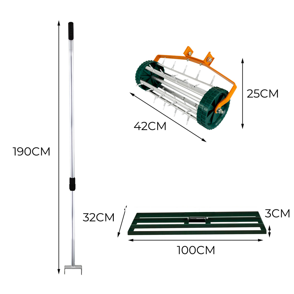T-Mech Rasenrakel 100cm und rollender Rasenlüfter – Grün