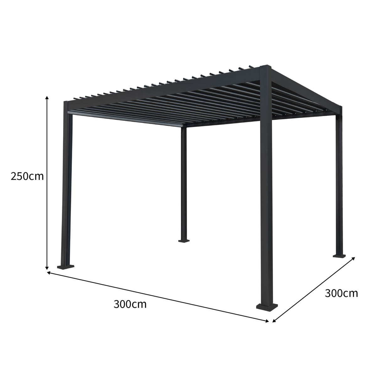Anthrazitfarbene Aluminium-Pergola mit LED-Beleuchtung, 3 m x 3 m, bietet modernen Stil und Funktionalität für Außenbereiche, robust und wetterbeständig
