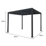 Anthrazitfarbene Aluminium-Pergola mit LED-Beleuchtung, 3 m x 3 m, bietet modernen Stil und Funktionalität für Außenbereiche, robust und wetterbeständig