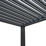 Anthrazitfarbene Aluminium-Pergola mit LED-Beleuchtung, 3 m x 3 m, zeigt die strukturelle Detailansicht der stabilen, modernen Bauweise