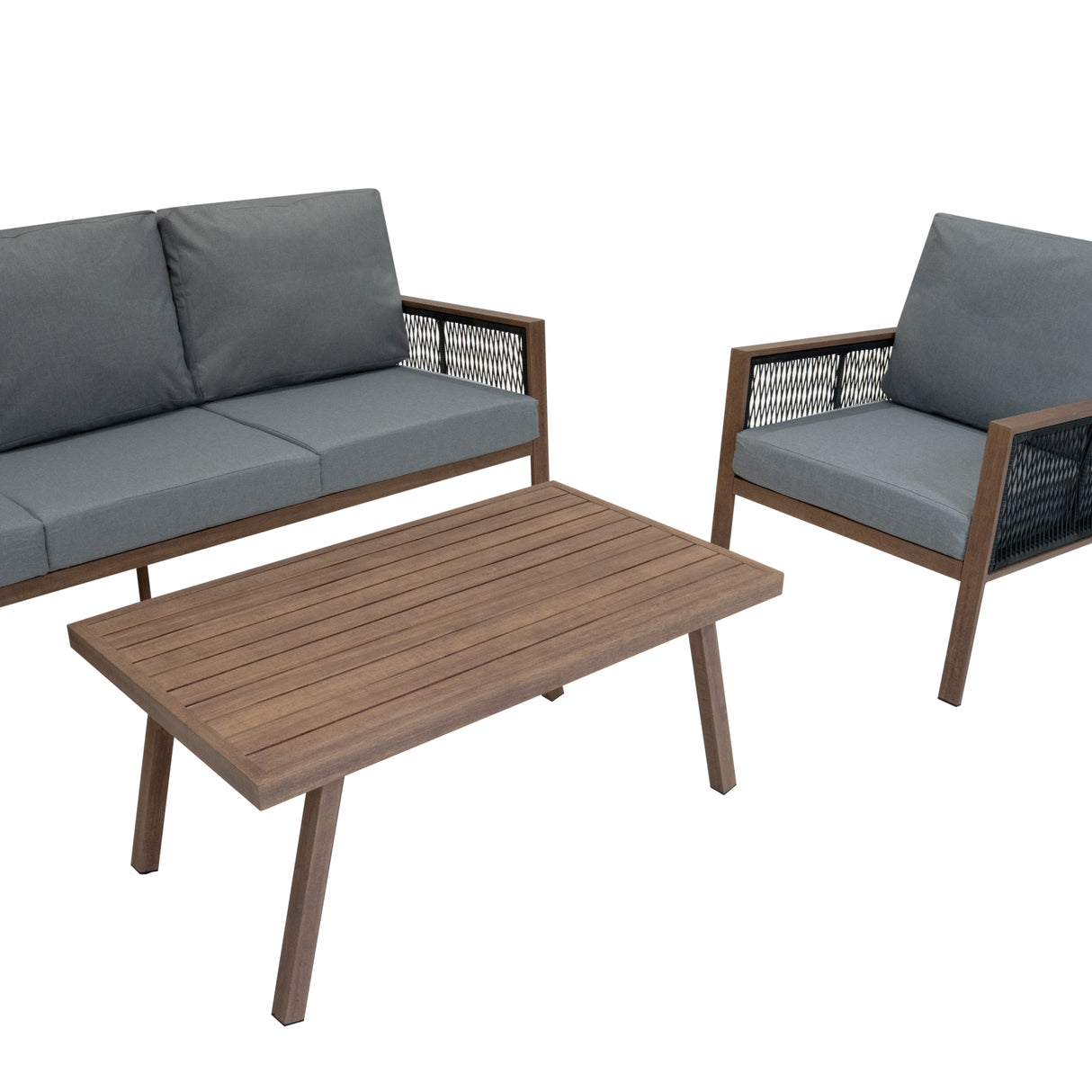 4-teilige Aluminium-Sofagarnitur – Holz