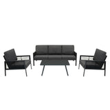 4-teilige Aluminium-Sofagarnitur mit schwarzer Rattan-Aufbewahrungsbox – Anthrazitgrau