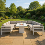 Aluminium 9-teiliges Modulares Gartenmöbelset mit Feuerstelle - Weiß