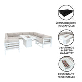 Aluminium 9-teiliges Modulares Gartenmöbelset mit Feuerstelle - Weiß