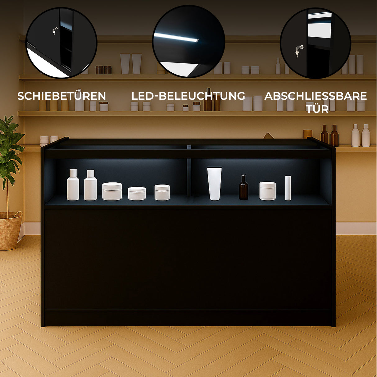 B1500 LED-Ladentheke – Schwarz