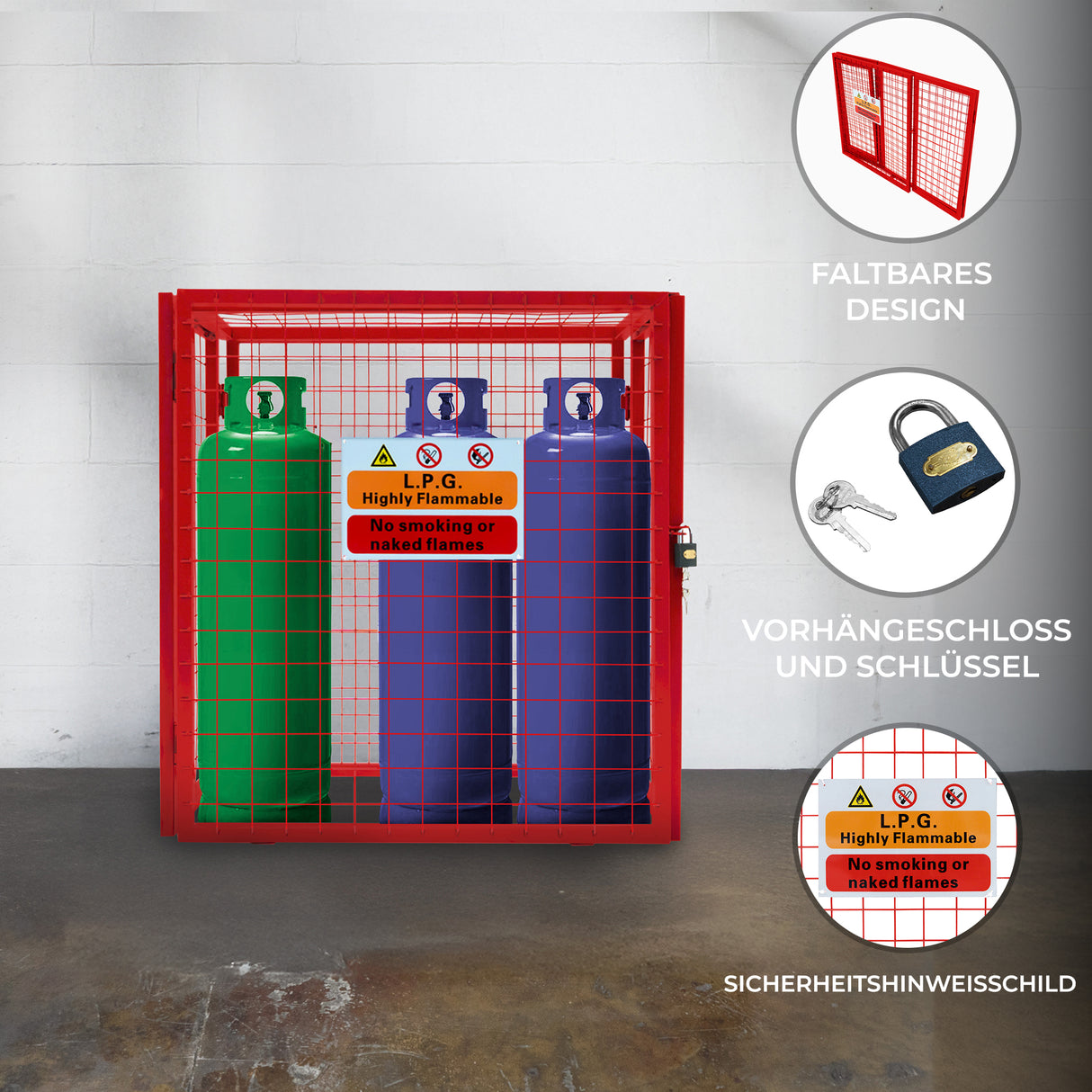 Zusammenklappbarer Gasflaschenschrank - 90cm x 80cm x 43cm