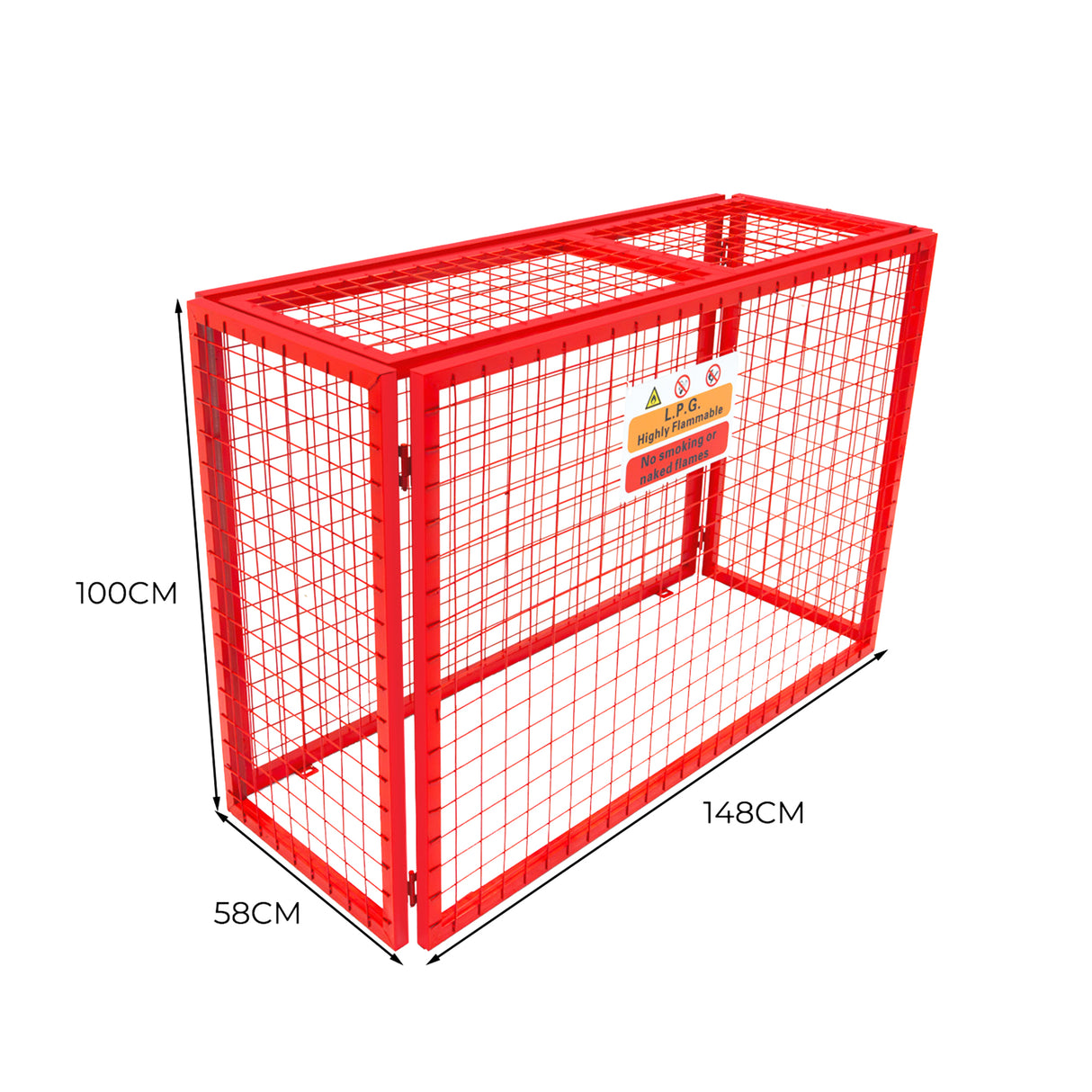 Zusammenklappbarer Drahtkäfig in leuchtendem Rot, 100 cm hoch, 140 cm lang und 50 cm breit, mit stabilen Gitterwänden und robustem Rahmen