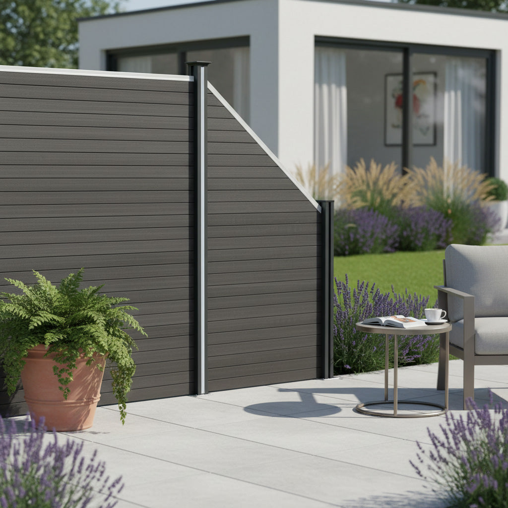 WPC Sichtschutzzaun Eckzaun Element – Grau
