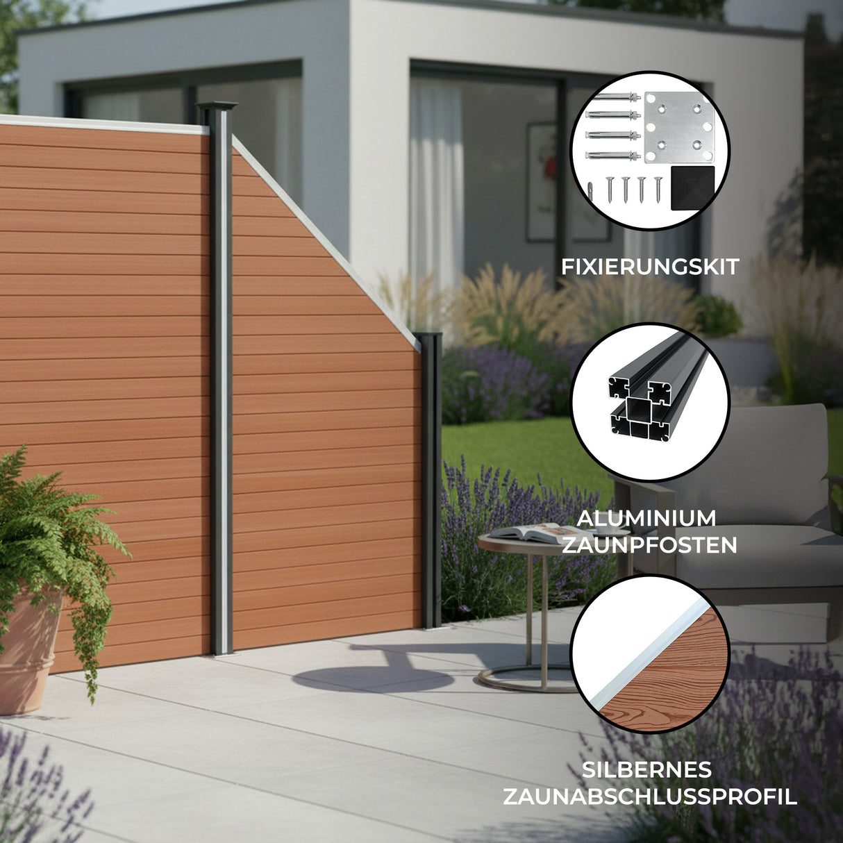 WPC Sichtschutzzaun Eckzaun Element – Braun