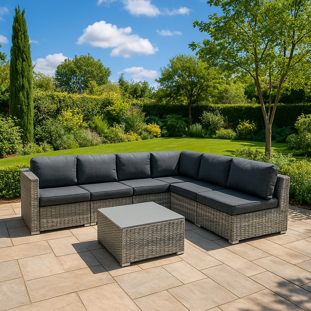Rattan Modular 7-teiliges Möbelset – Grau