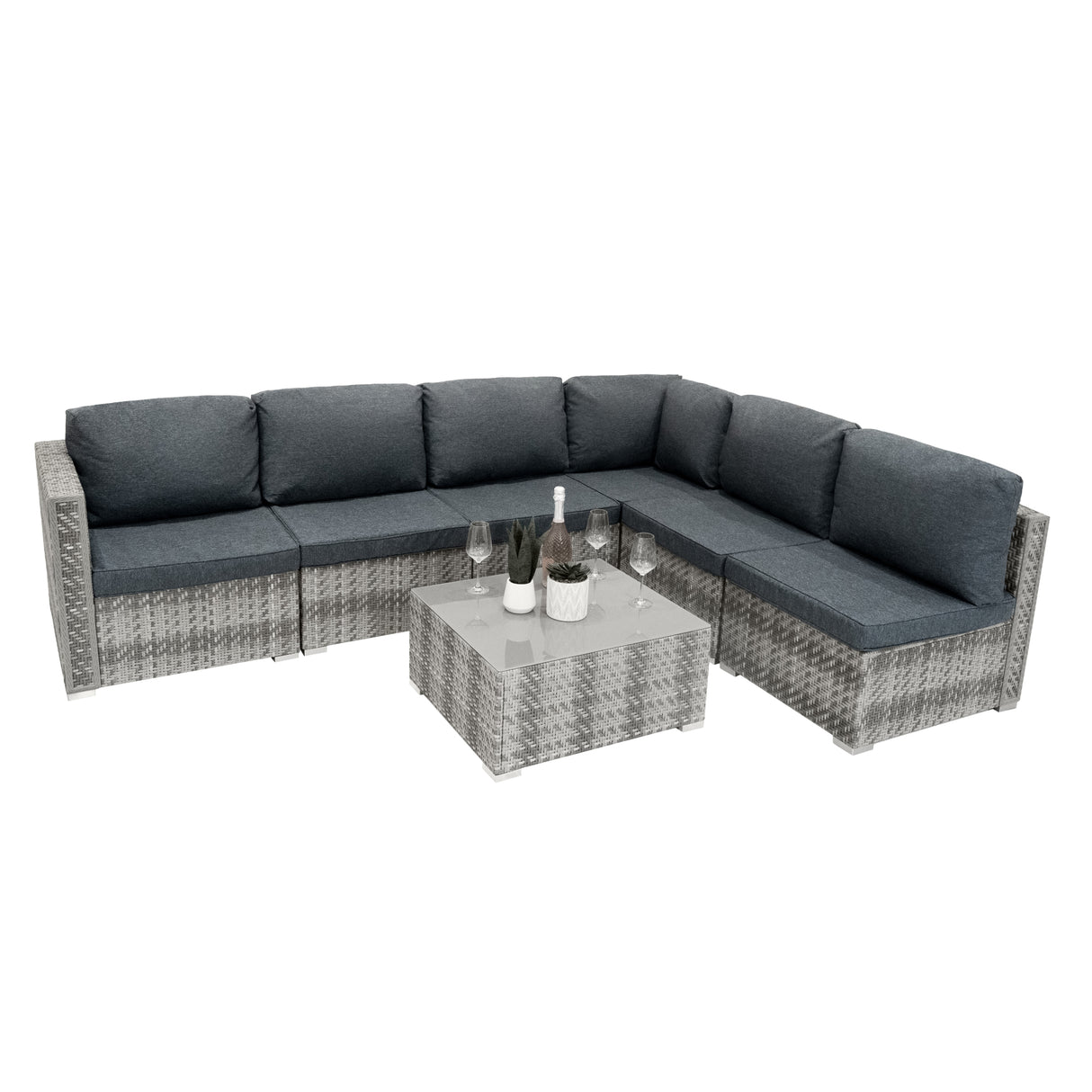 Rattan Modular 7-teiliges Möbelset – Grau