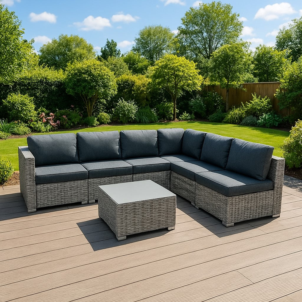Rattan Modular 7-teiliges Möbelset – Grau