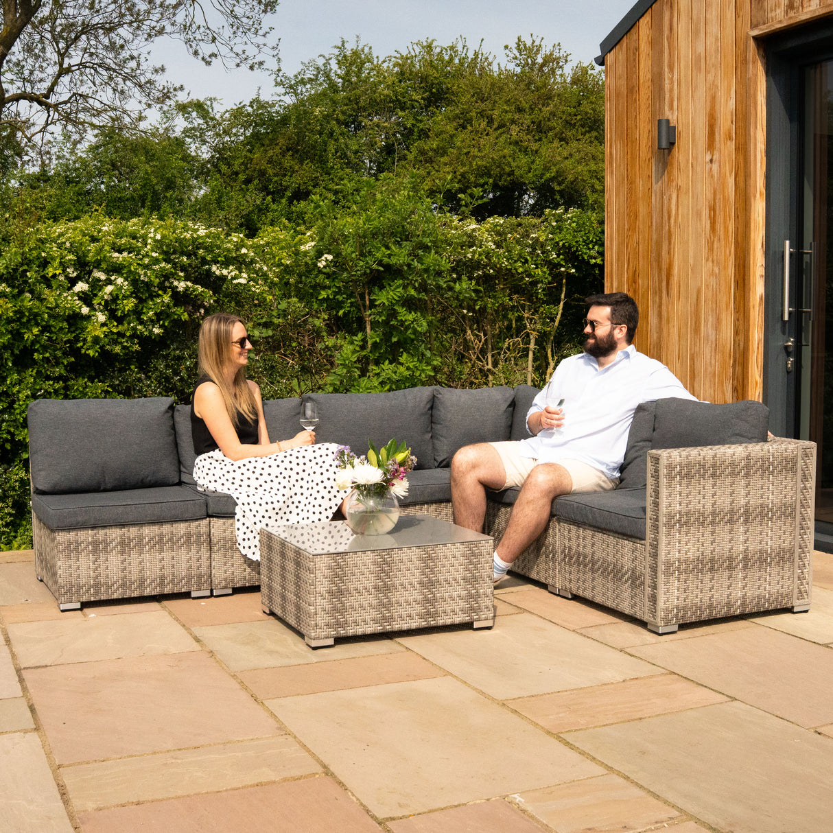 Rattan Modular 7-teiliges Möbelset – Grau