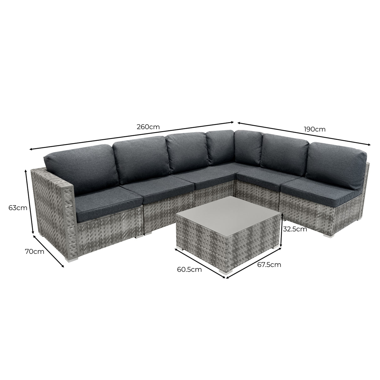 Rattan Modular 7-teiliges Möbelset – Grau