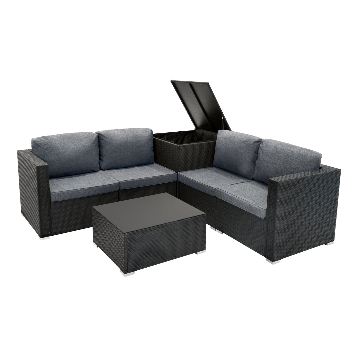 Rattan Modular 6-teiliges Möbelset – Schwarz