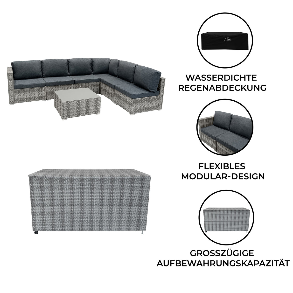 Rattan Modulares 7-teiliges Möbelset mit Aufbewahrungsbox 996L - Grau
