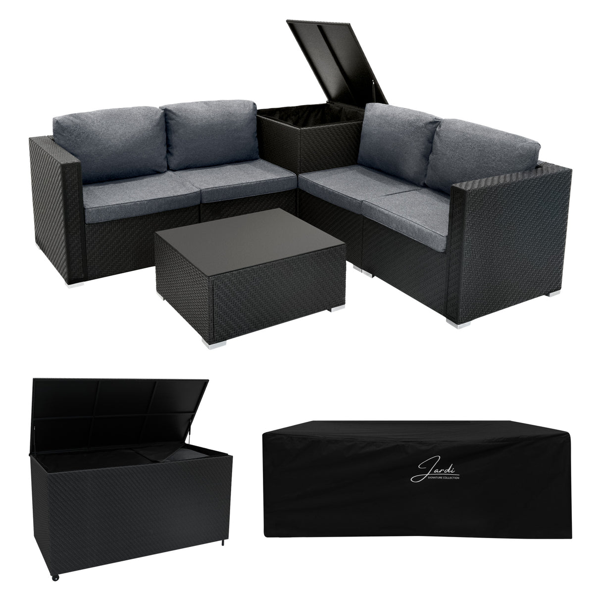 Serafina Rattan Modulares 6-teiliges Möbelset mit Aufbewahrungsbox 700L - Schwarz