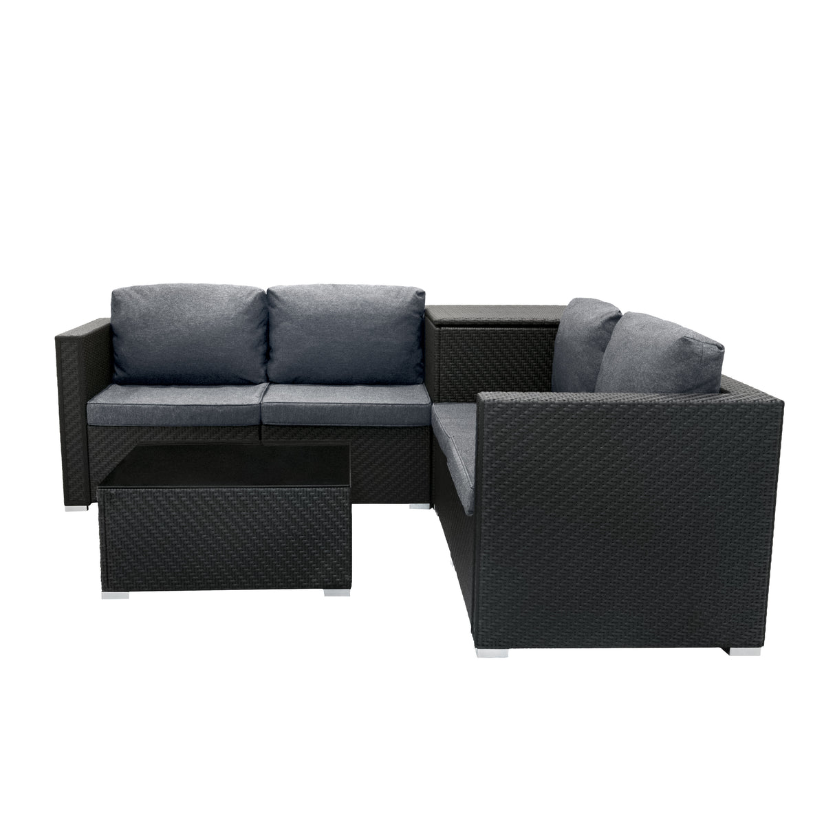 Serafina Rattan Modulares 6-teiliges Möbelset mit Aufbewahrungsbox 700L - Schwarz