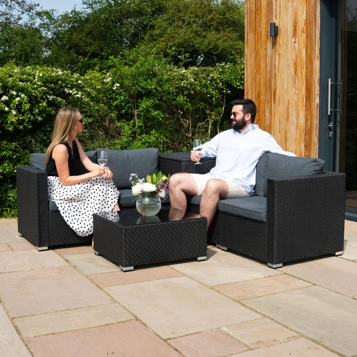 Rattan Modulares 6-teiliges Möbelset mit Aufbewahrungsbox 700L - Schwarz