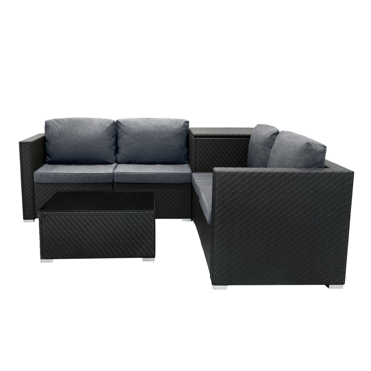 Serafina Rattan Modulares 6-teiliges Möbelset mit Aufbewahrungsbox 996L - Schwarz