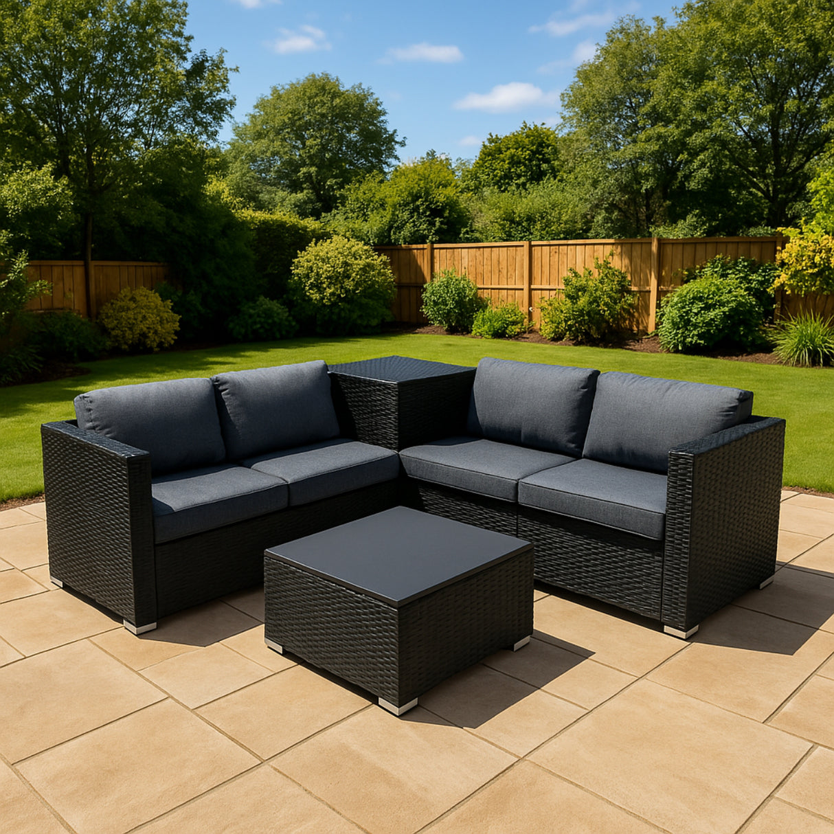 Serafina Rattan Modulares 6-teiliges Möbelset mit Aufbewahrungsbox 996L - Schwarz