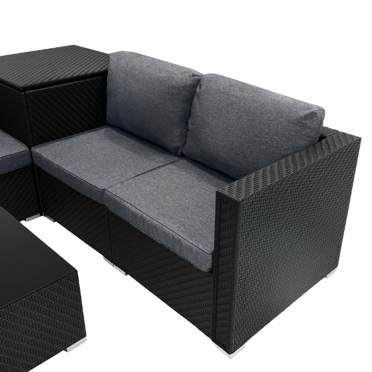 Serafina Rattan Modulares 6-teiliges Möbelset mit Aufbewahrungsbox 996L - Schwarz