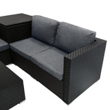 Serafina Rattan Modulares 6-teiliges Möbelset mit Aufbewahrungsbox 996L - Schwarz