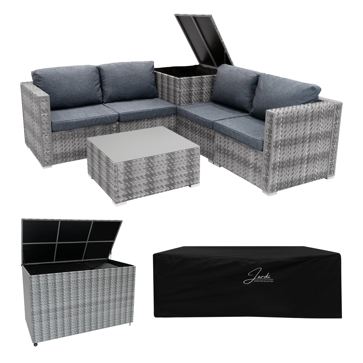 Rattan Modulares 6-teiliges Möbelset mit Aufbewahrungsbox 700L - Grau