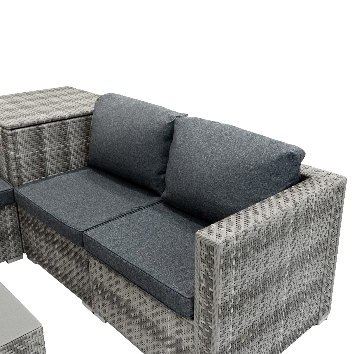 Rattan Modulares 6-teiliges Möbelset mit Aufbewahrungsbox 700L - Grau