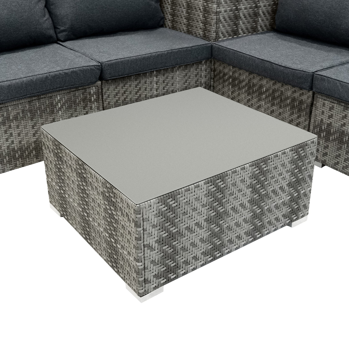 Rattan Modulares 6-teiliges Möbelset mit Aufbewahrungsbox 700L - Grau