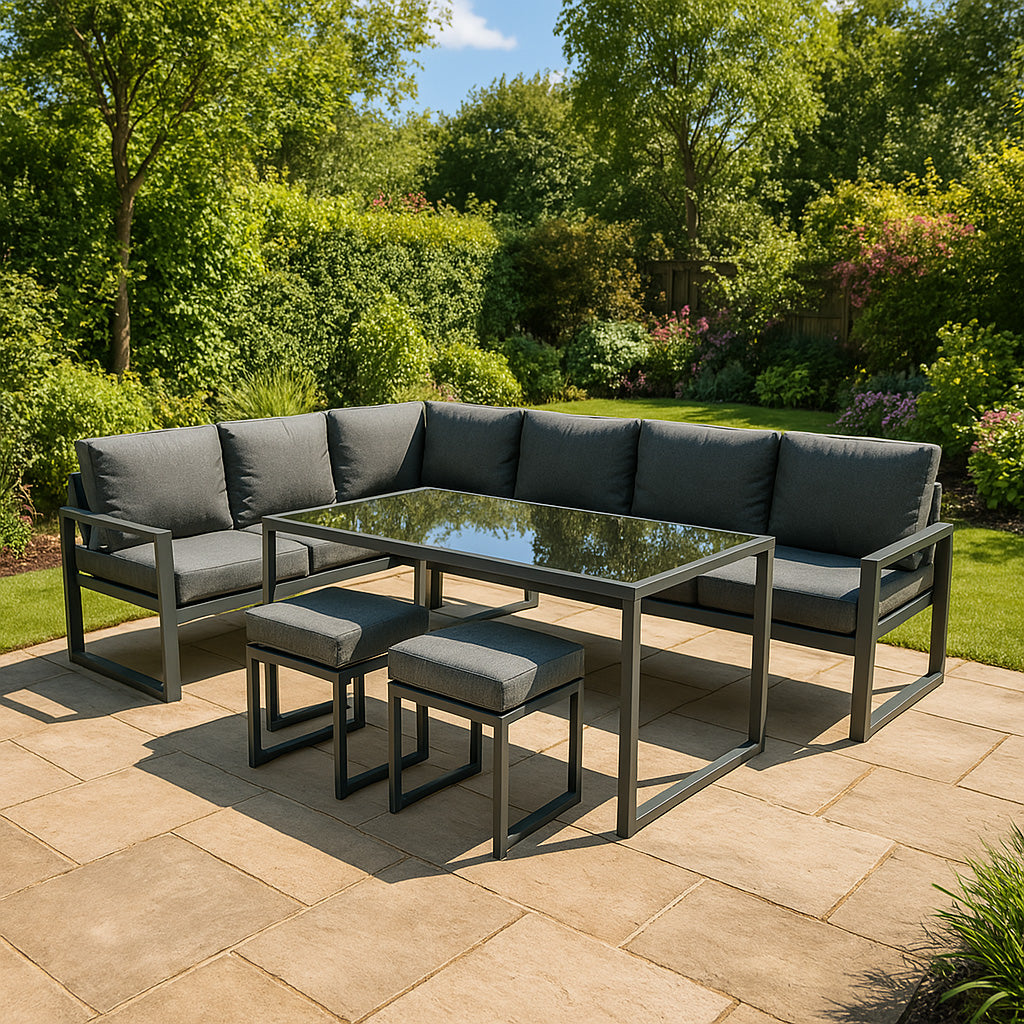 Aluminium 5-teiliges Ecksofa-Set mit schwarzer Rattan-Aufbewahrungsbox - Anthrazitgrau