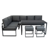 Aluminium 5-teiliges Ecksofa-Set mit schwarzer Rattan-Aufbewahrungsbox - Anthrazitgrau