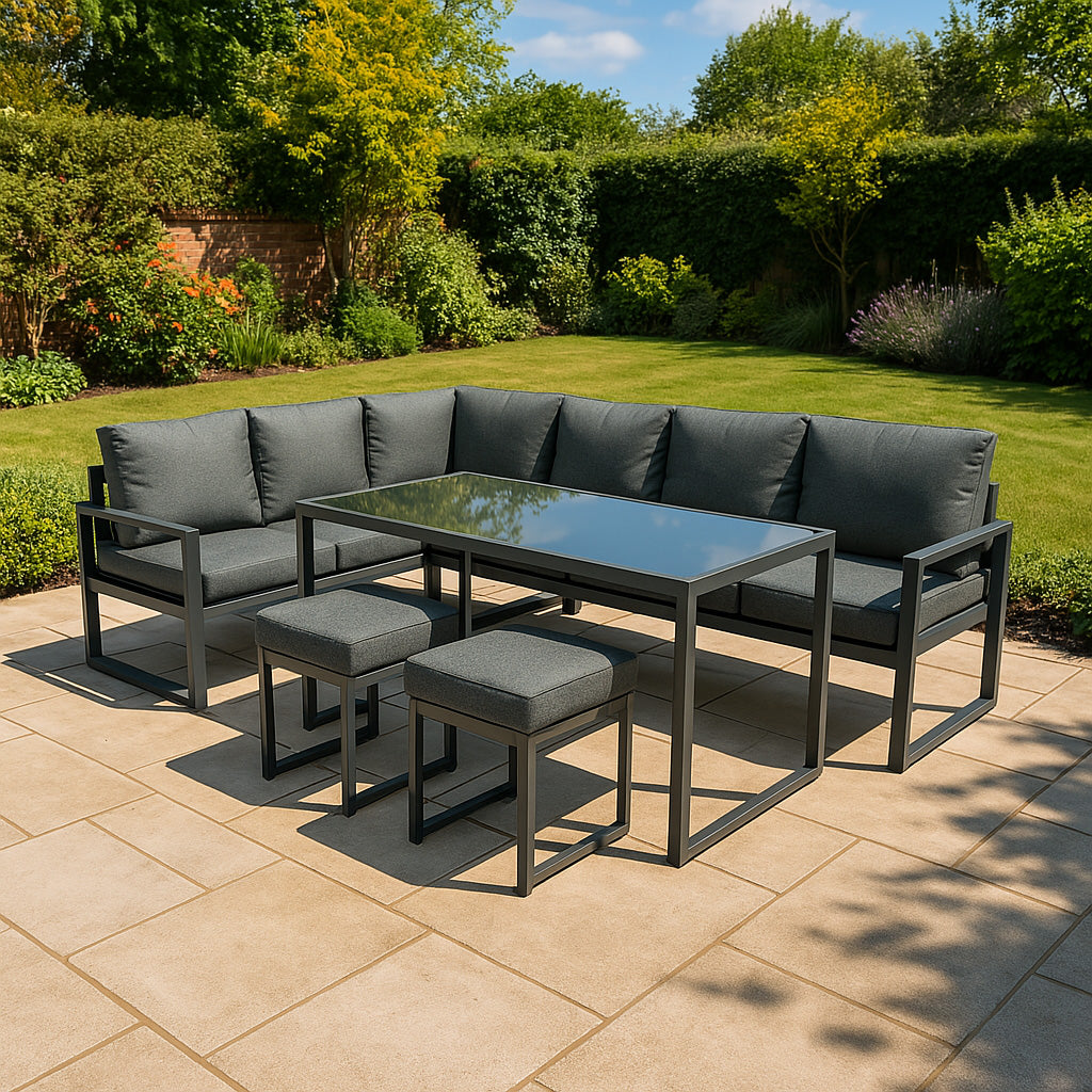 Aluminium 5-teiliges Ecksofa-Set mit schwarzer Rattan-Aufbewahrungsbox - Anthrazitgrau