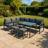 Aluminium 5-teiliges Ecksofa-Set mit schwarzer Rattan-Aufbewahrungsbox - Anthrazitgrau