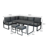 Aluminium 5-teiliges Ecksofa-Set mit schwarzer Rattan-Aufbewahrungsbox - Anthrazitgrau