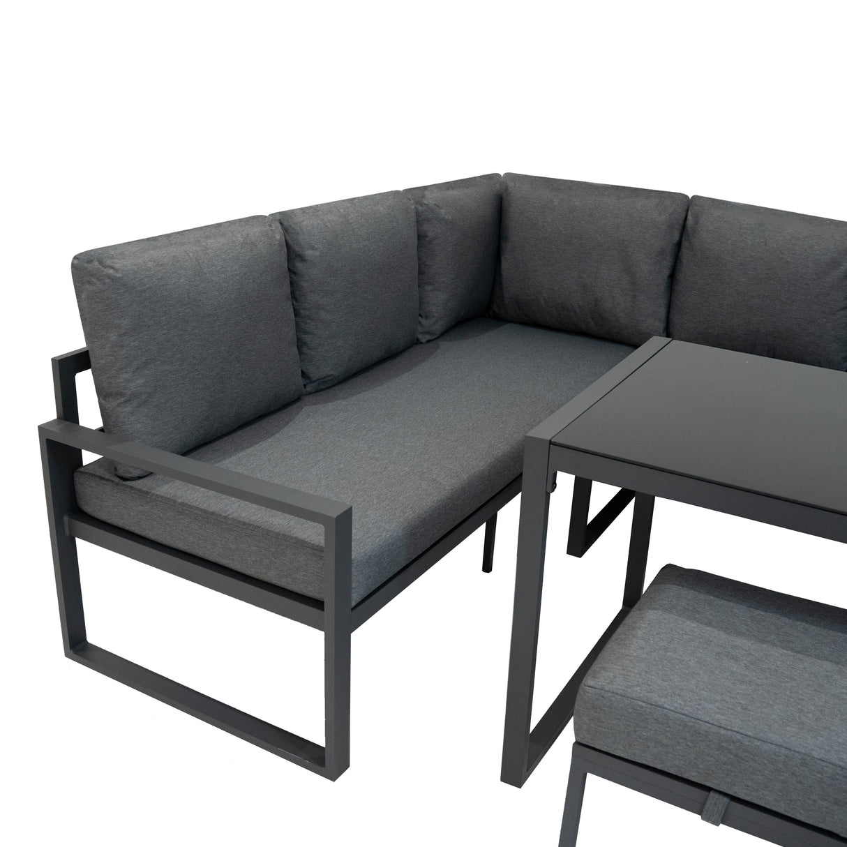 Aluminium 5-teiliges Ecksofa-Set mit schwarzer Rattan-Aufbewahrungsbox - Anthrazitgrau