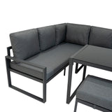 Aluminium 5-teiliges Ecksofa-Set mit schwarzer Rattan-Aufbewahrungsbox - Anthrazitgrau
