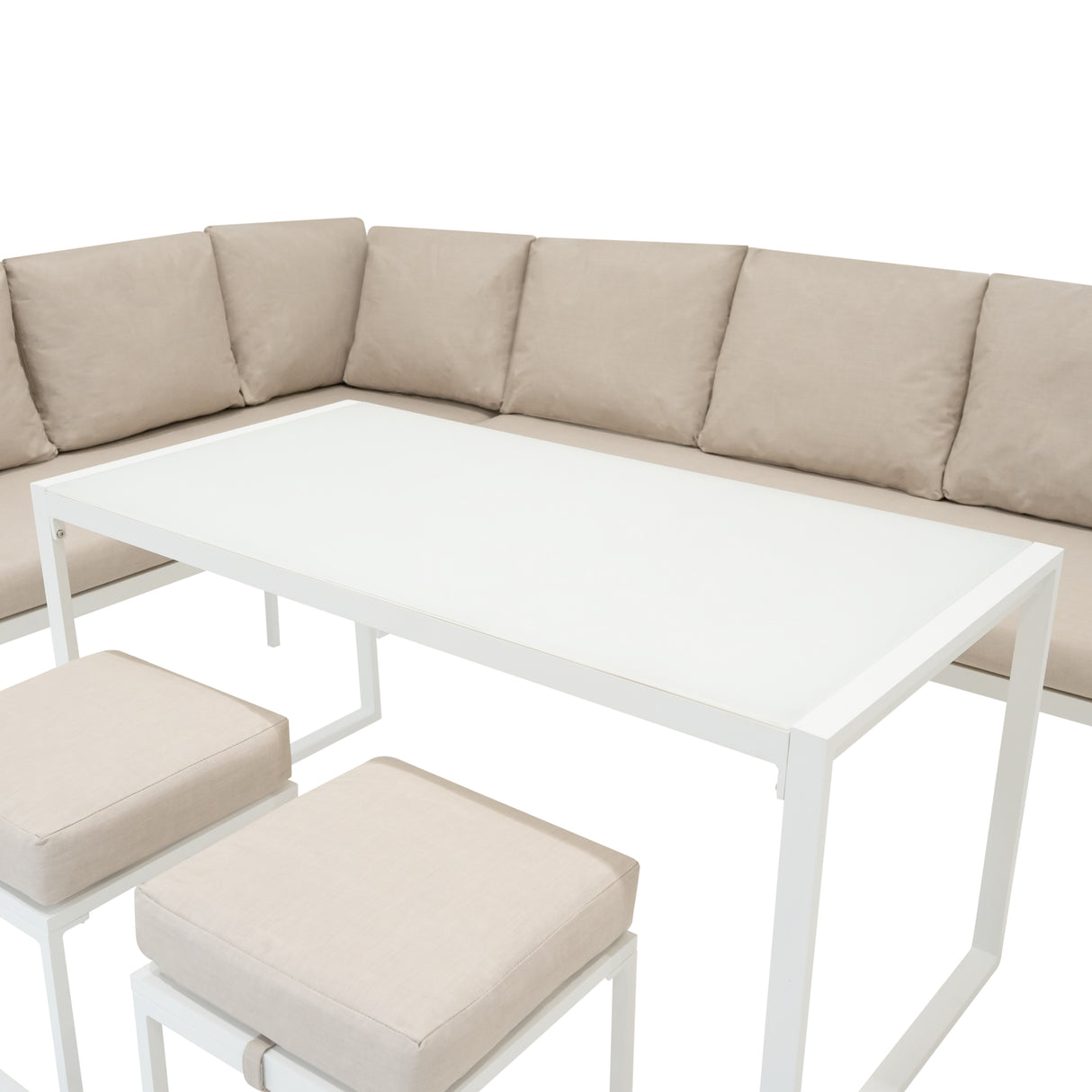 Aluminium 5-teiliges Ecksofa-Set mit schwarzer Rattan-Aufbewahrungsbox - Weiß