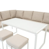 Aluminium 5-teiliges Ecksofa-Set mit schwarzer Rattan-Aufbewahrungsbox - Weiß